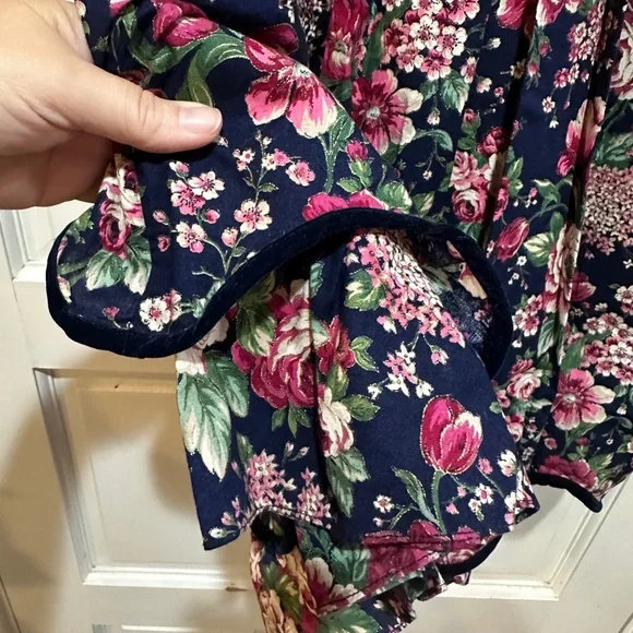Vtg Bonnie Jean Girls Floral Prairie Dress Puff Sleeve Velvet Cottagecore Sz 14